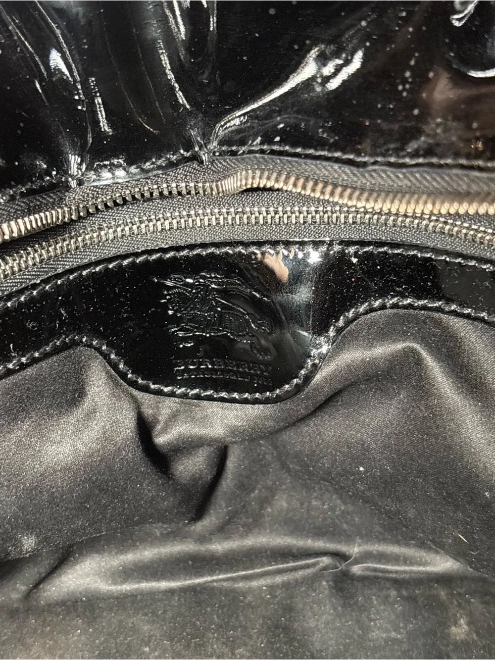 Burberry Black Patent Leather Quilted Satchel Lock Shoulder Bag